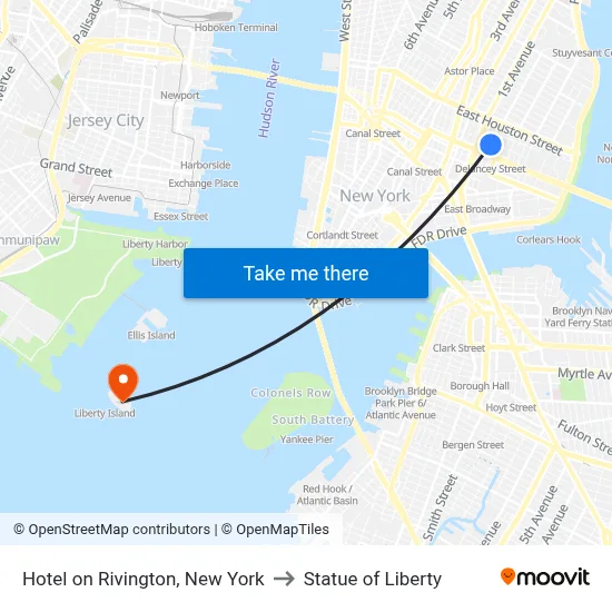 Hotel on Rivington, New York to Statue of Liberty map