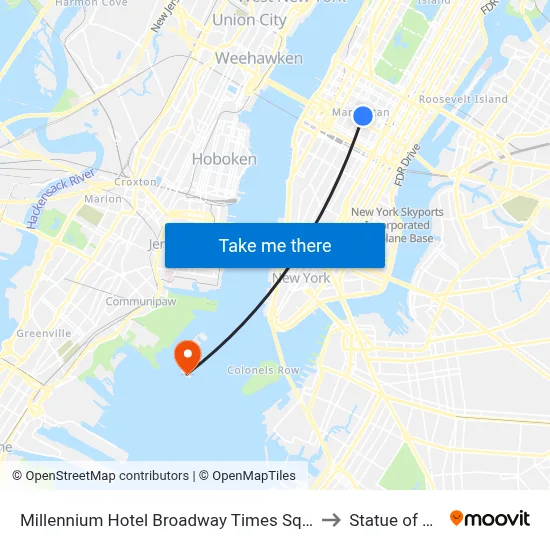Millennium Hotel Broadway Times Square, New York to Statue of Liberty map