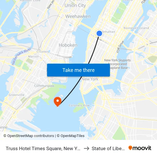 Truss Hotel Times Square, New York to Statue of Liberty map