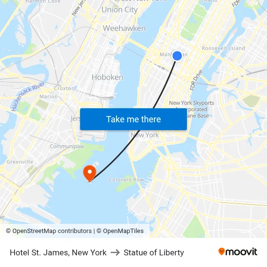 Hotel St. James, New York to Statue of Liberty map