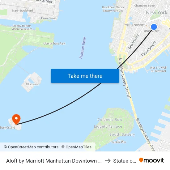 Aloft by Marriott Manhattan Downtown - Financial District, New York to Statue of Liberty map