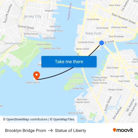 Brooklyn Bridge Prom to Statue of Liberty map