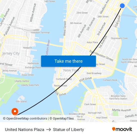 United Nations Plaza to Statue of Liberty map