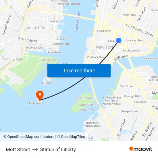 Mott Street to Statue of Liberty map