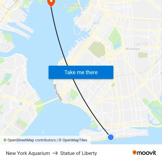 New York Aquarium to Statue of Liberty map