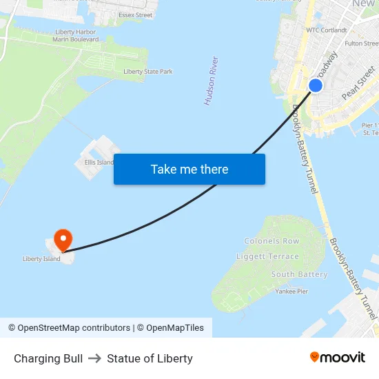 Charging Bull to Statue of Liberty map