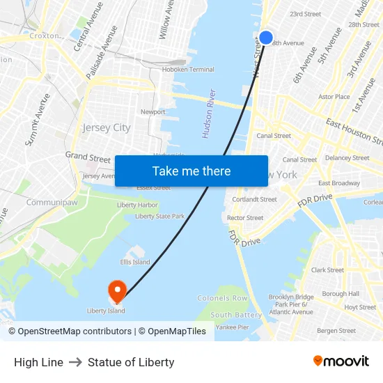 High Line to Statue of Liberty map