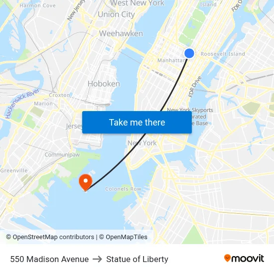 550 Madison Avenue to Statue of Liberty map