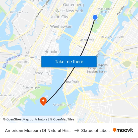 American Museum Of Natural History to Statue of Liberty map