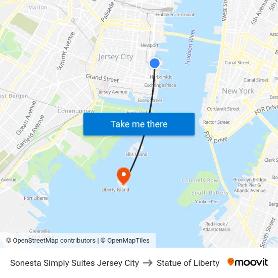 Candlewood Suites Jersey City to Statue of Liberty map