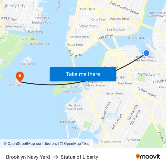 Brooklyn Navy Yard to Statue of Liberty map