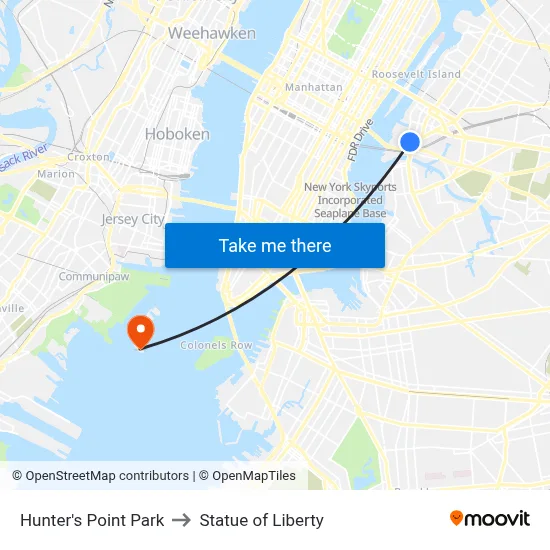 Hunter's Point Park to Statue of Liberty map