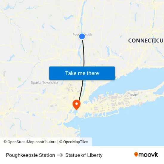 Poughkeepsie Station to Statue of Liberty map