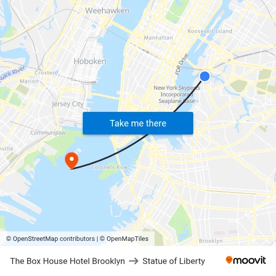 The Box House Hotel Brooklyn to Statue of Liberty map