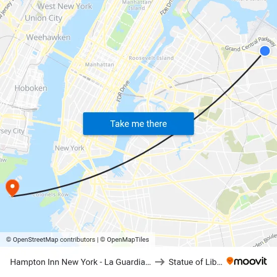 Hampton Inn New York - La Guardia Airport to Statue of Liberty map
