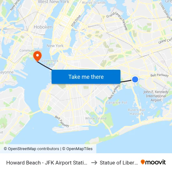 Howard Beach - JFK Airport Station to Statue of Liberty map