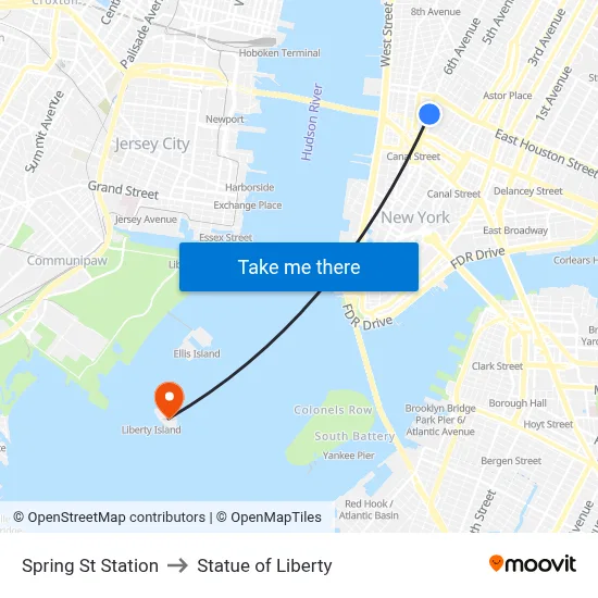 Spring St Station to Statue of Liberty map