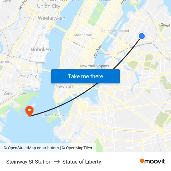 Steinway St Station to Statue of Liberty map
