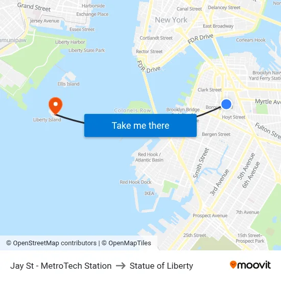 Jay St - MetroTech Station to Statue of Liberty map