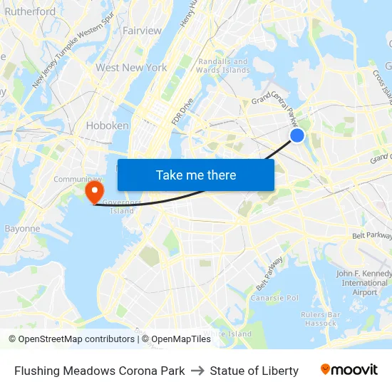 Flushing Meadows Corona Park to Statue of Liberty map