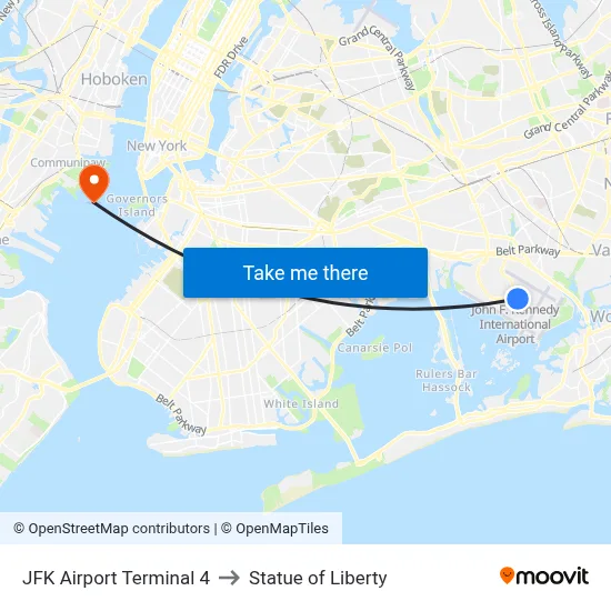 JFK Airport Terminal 4 to Statue of Liberty map