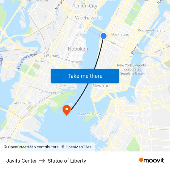 Javits Center to Statue of Liberty map