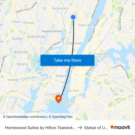 Homewood Suites by Hilton Teaneck Glenpointe to Statue of Liberty map