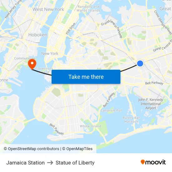 Jamaica Station to Statue of Liberty map