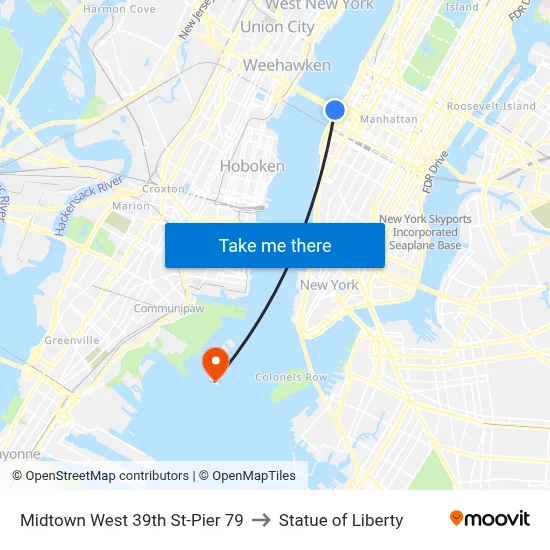 Midtown West 39th St-Pier 79 to Statue of Liberty map