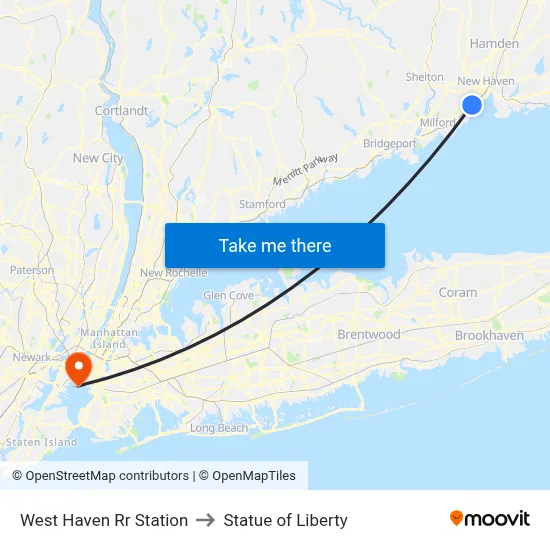 West Haven Rr Station to Statue of Liberty map