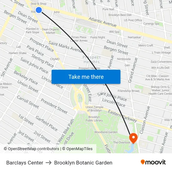 Barclays Center to Brooklyn Botanic Garden map