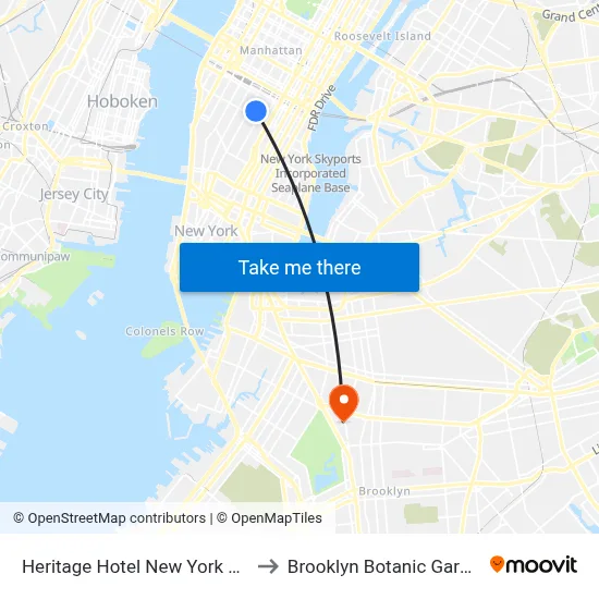 Heritage Hotel New York City to Brooklyn Botanic Garden map