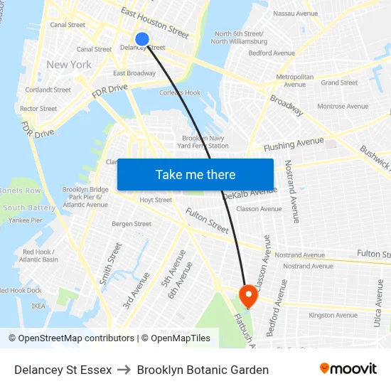 Delancey St Essex, New York, NY 10002 to Brooklyn Botanic Garden map
