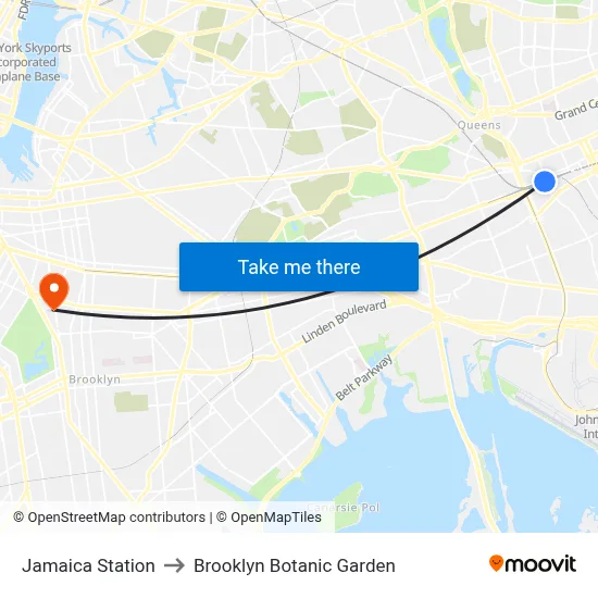 Jamaica Station to Brooklyn Botanic Garden map