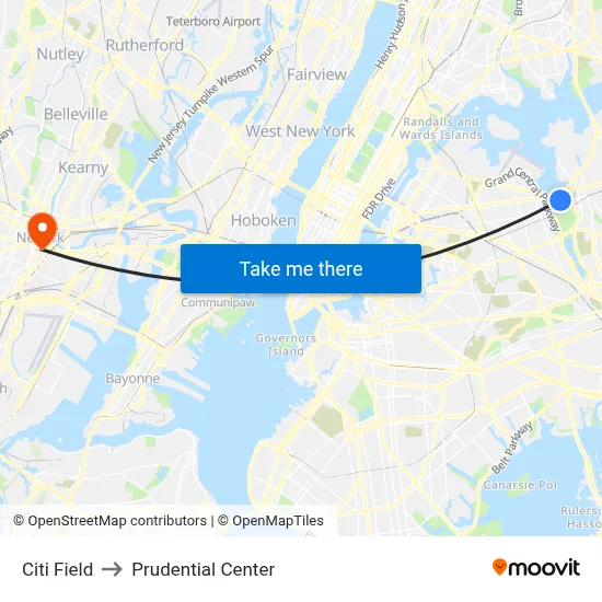 Citi Field to Prudential Center map