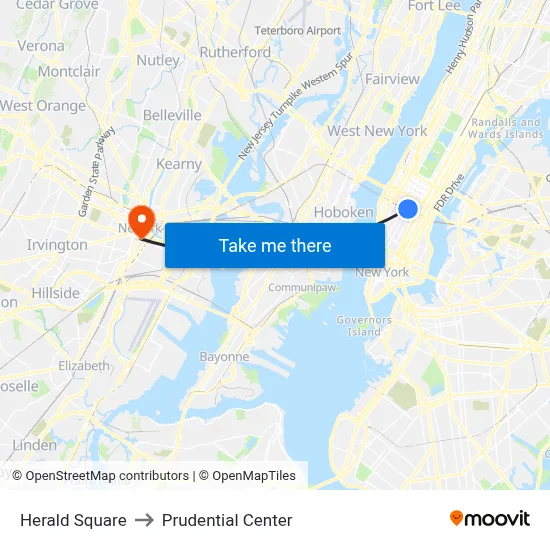 Herald Square to Prudential Center map