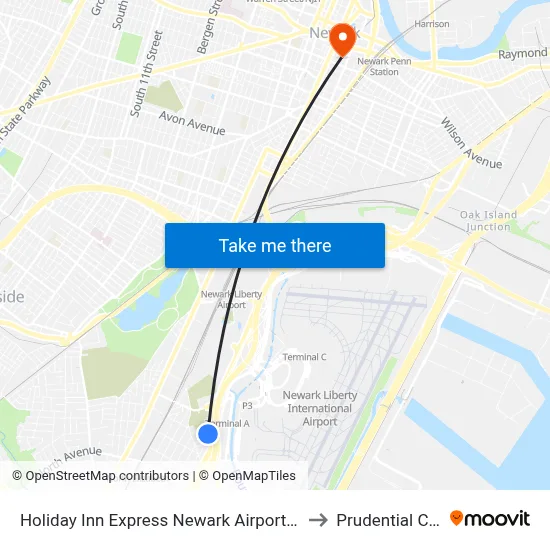 Hampton Inn to Prudential Center map