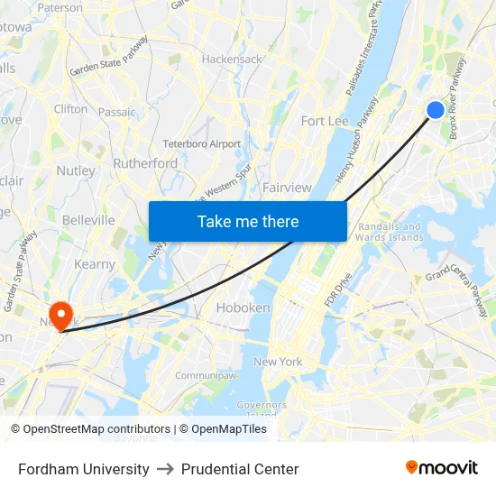 Fordham University to Prudential Center map