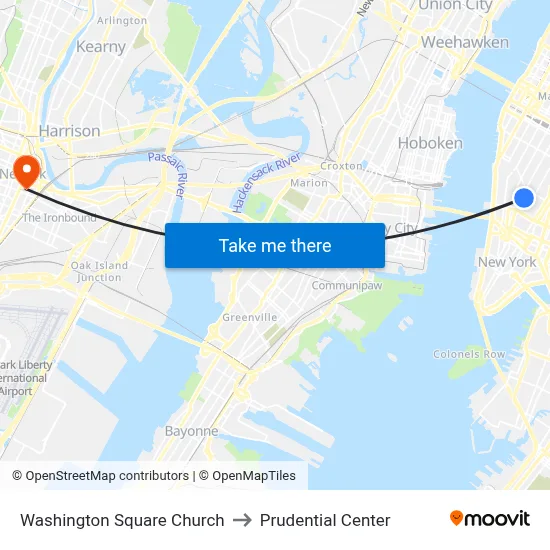 Washington Square Church to Prudential Center map