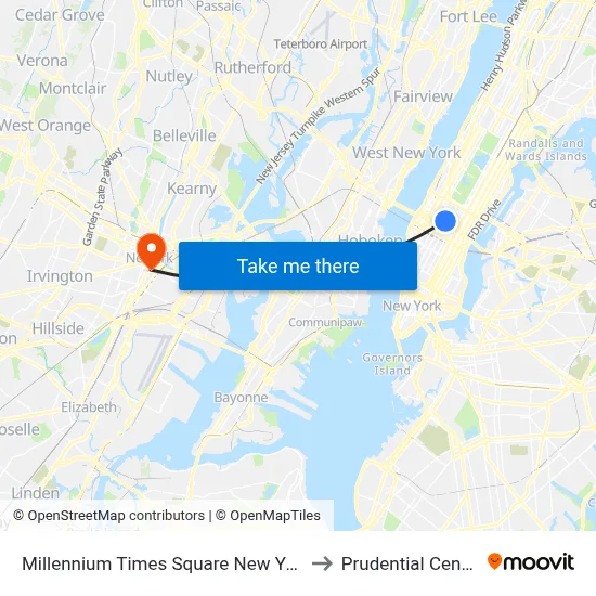 Millennium Times Square New York to Prudential Center map