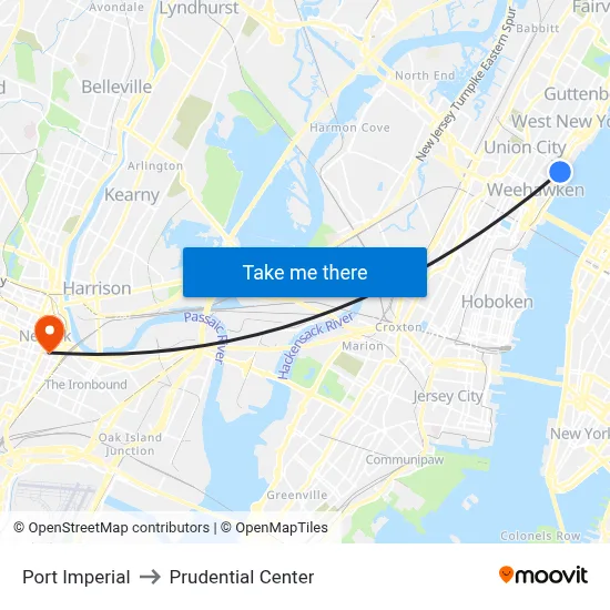 Port Imperial to Prudential Center map