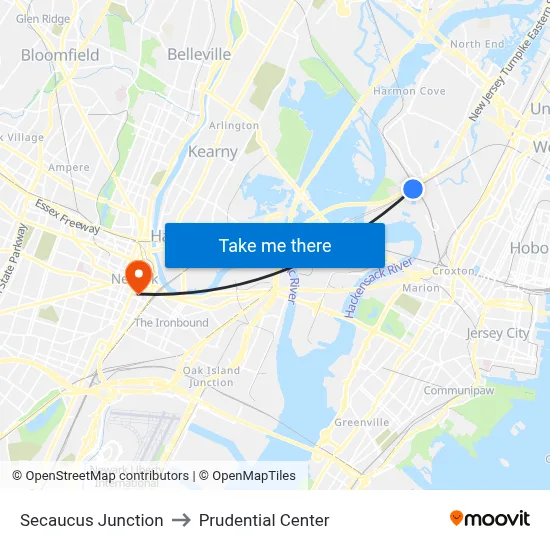 Secaucus Junction to Prudential Center map