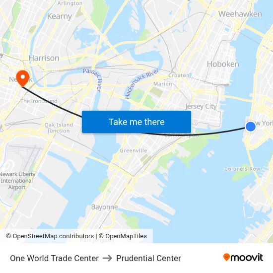 One World Trade Center to Prudential Center map