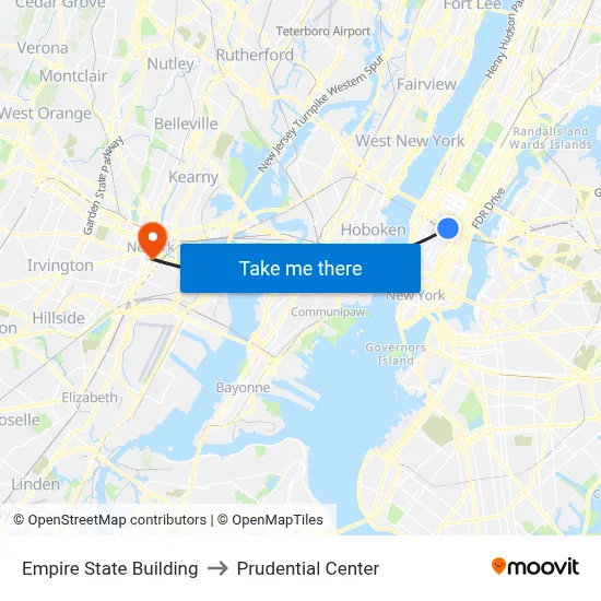 Empire State Building to Prudential Center map