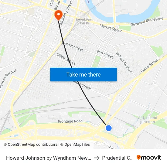 Howard Johnson by Wyndham Newark Airport to Prudential Center map
