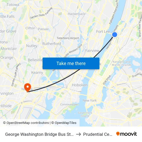 George Washington Bridge Bus Station to Prudential Center map