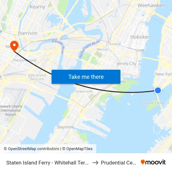 Staten Island Ferry - Whitehall Terminal to Prudential Center map
