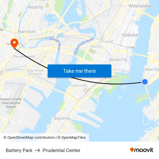 Battery Park to Prudential Center map