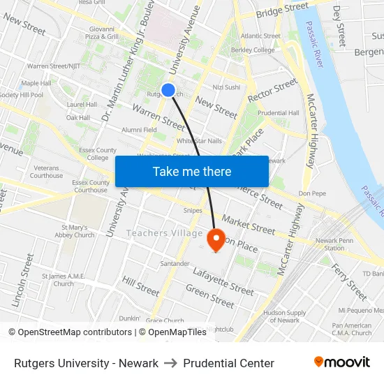 Rutgers University - Newark to Prudential Center map
