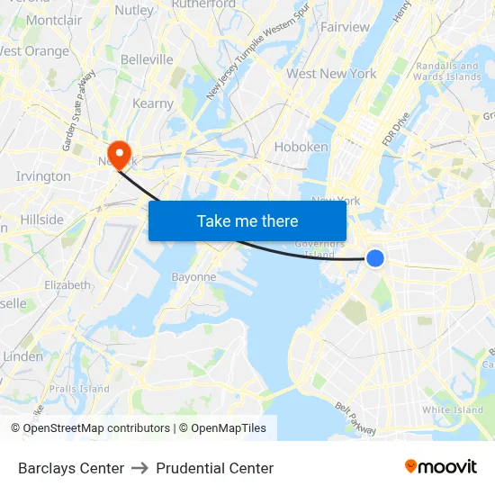 Barclays Center to Prudential Center map